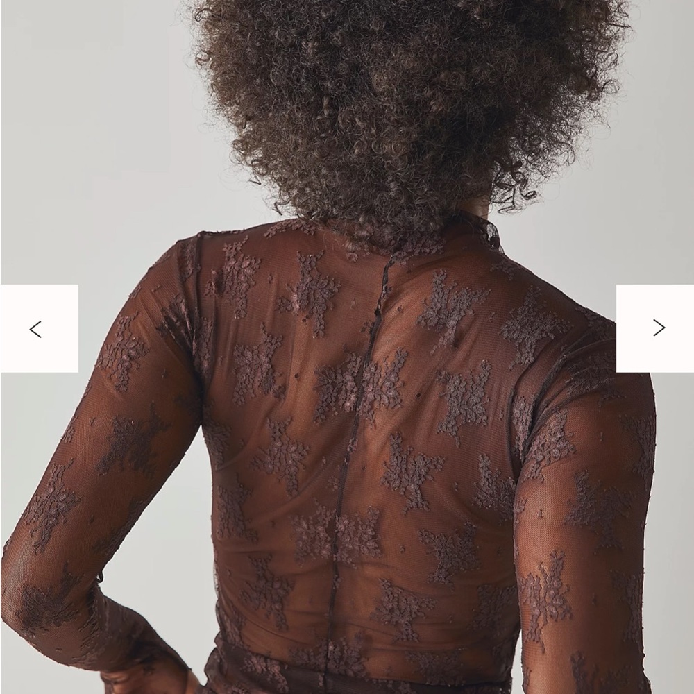 Free People Sheer Brown Lace Blouse